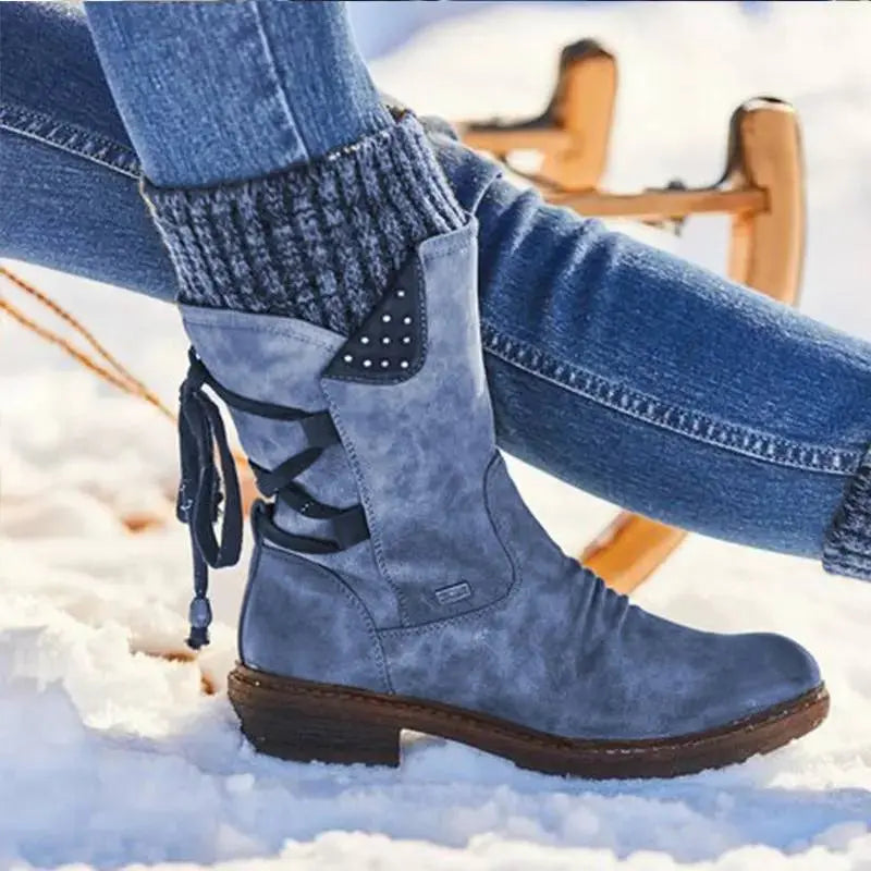 Women's Stylish Mid-Calf Strass-Embellished Boots – Warm & Chic-MODAUTLET