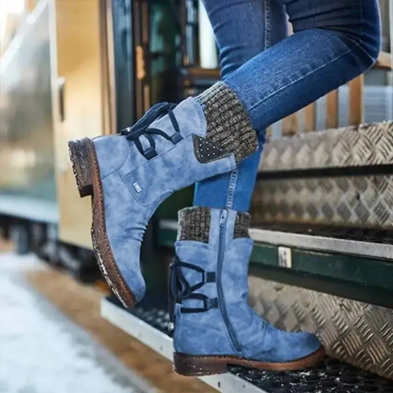 Women's Stylish Mid-Calf Strass-Embellished Boots – Warm & Chic-MODAUTLET