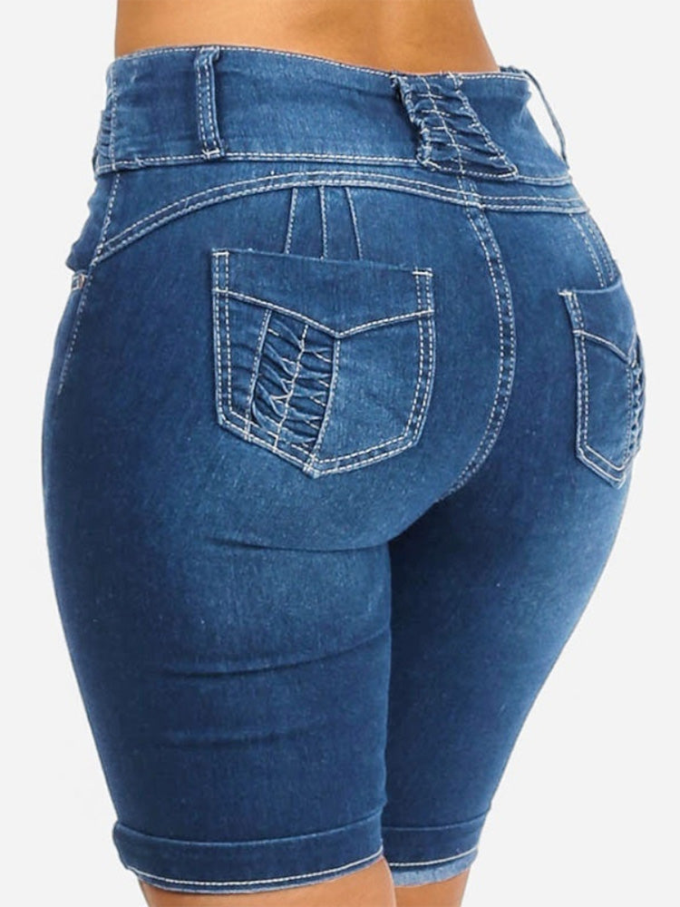 Women's Mid Rise Button-Up Stretch Denim Shorts - Clearance Sale