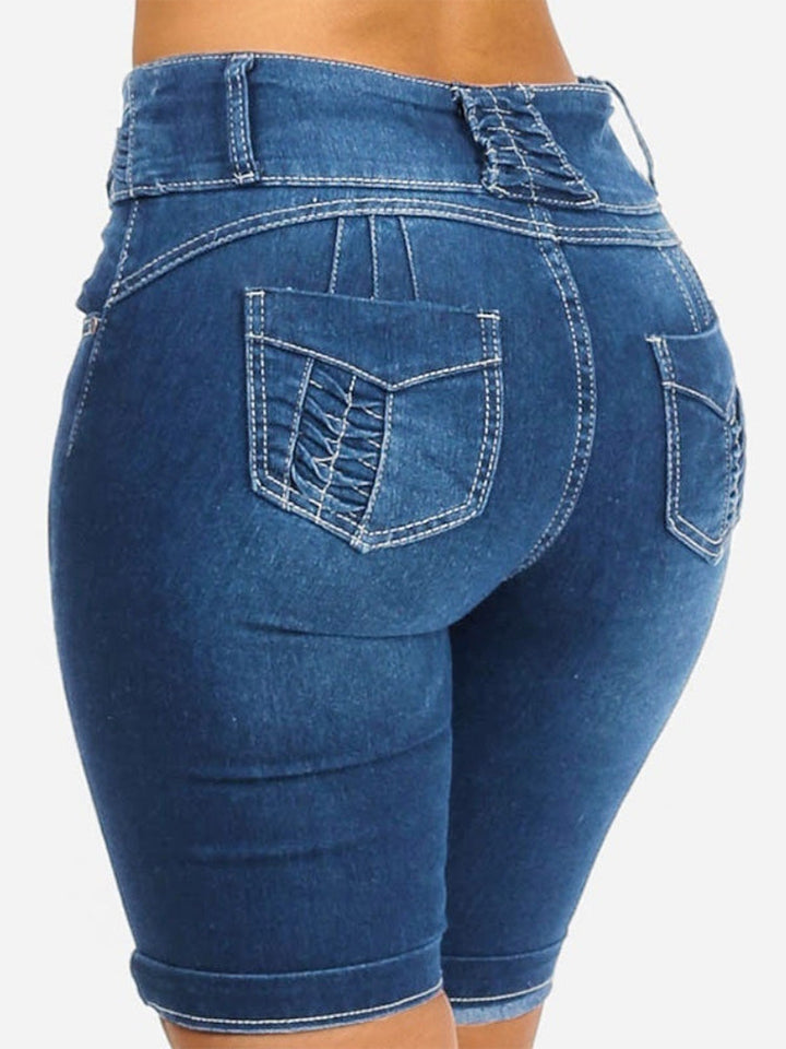 Women's Mid Rise Button-Up Stretch Denim Shorts - Clearance Sale