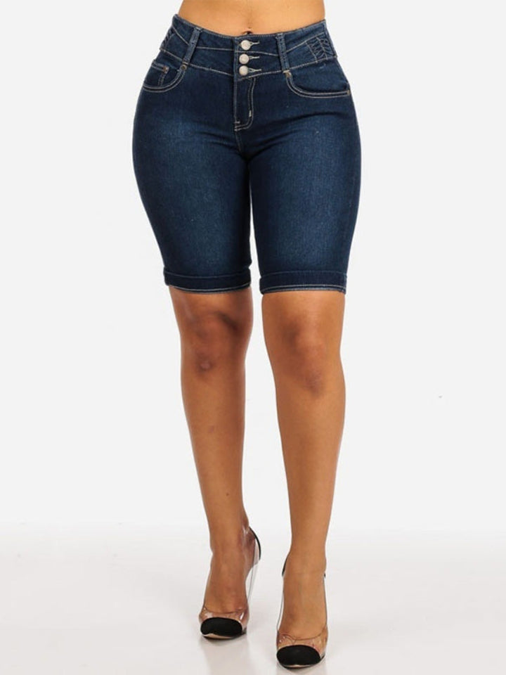 Women's Mid Rise Button-Up Stretch Denim Shorts - Clearance Sale