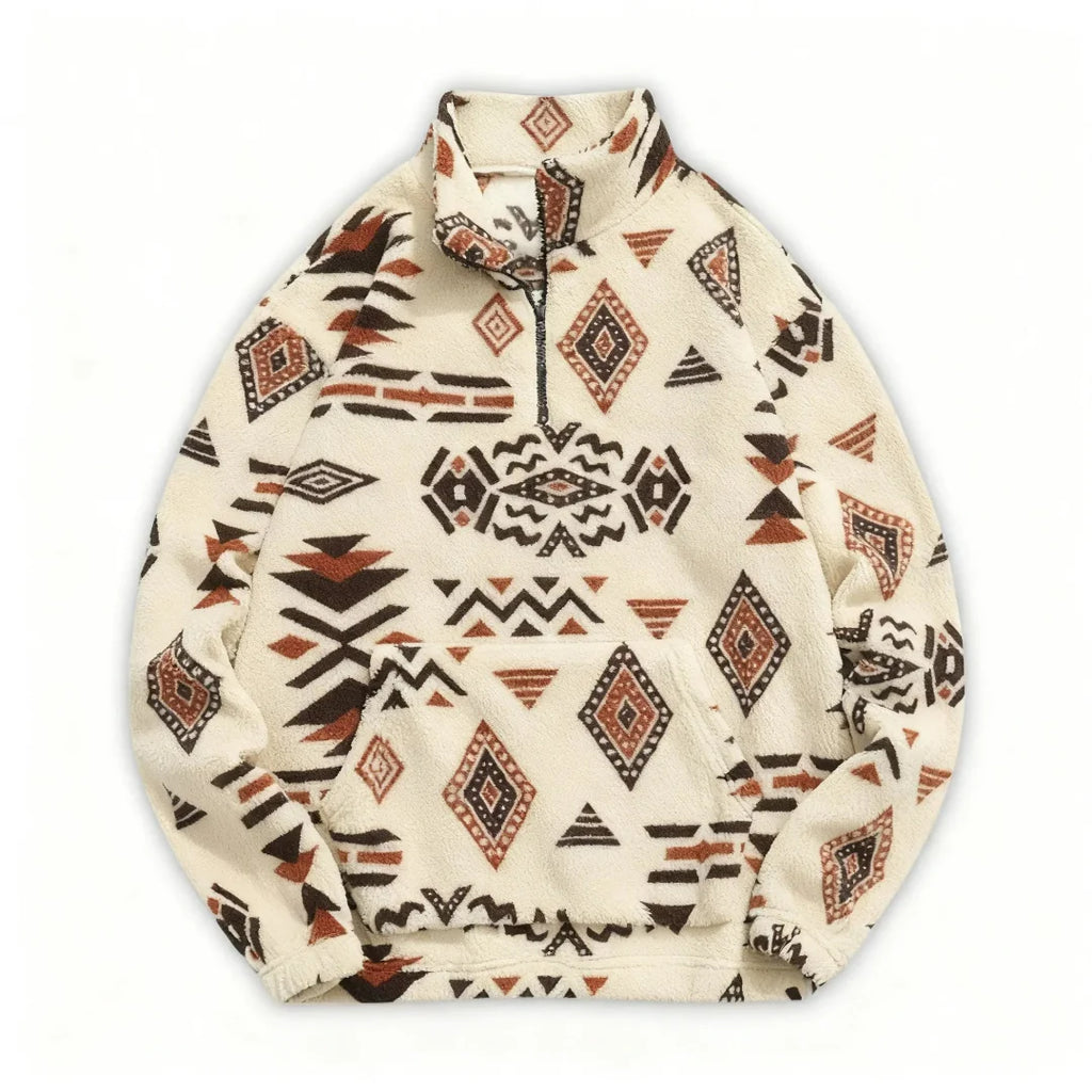 Men's Patterned Fleece Quarter-Zip Pullover Desert