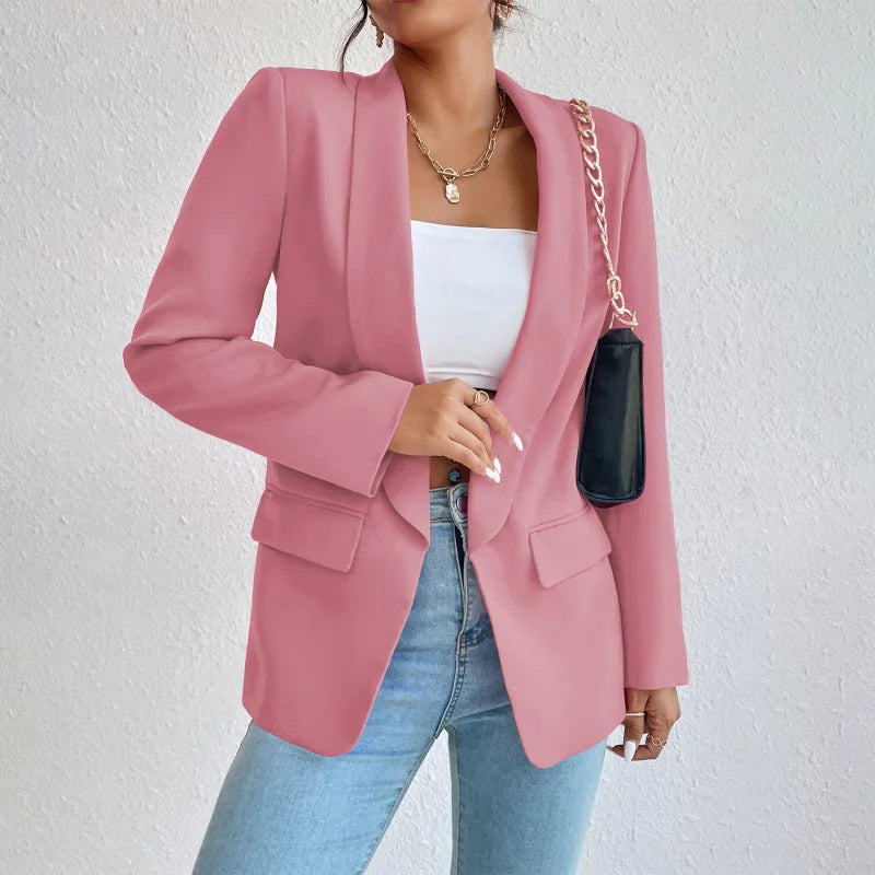 Womens Classic Tailored Blazer for Work and Everyday Pink