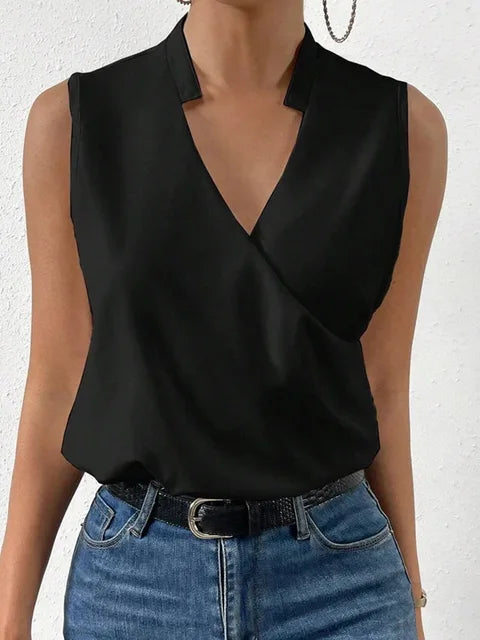 Women's V-Neck Soft Summer Casual Top in Amber-MODAUTLET