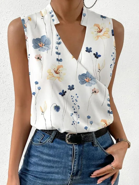 Women's V-Neck Soft Summer Casual Top in Amber Floral 3