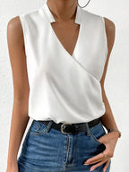 Women's V-Neck Soft Summer Casual Top in Amber White