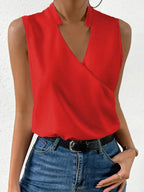 Women's V-Neck Soft Summer Casual Top in Amber Red