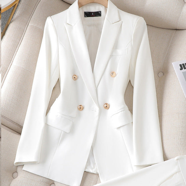Women's Tailored Blazer Pantsuit Set For Professionals Blazer White