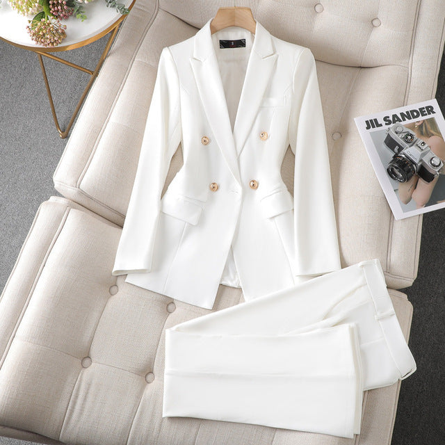 Women's Tailored Blazer Pantsuit Set For Professionals-MODAUTLET