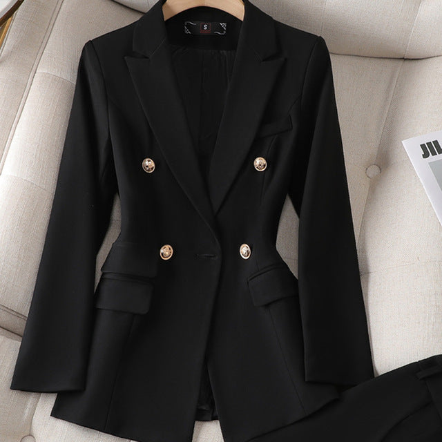 Women's Tailored Blazer Pantsuit Set For Professionals-MODAUTLET