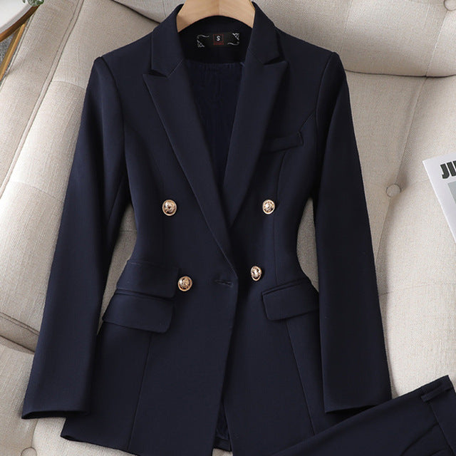 Women's Tailored Blazer Pantsuit Set For Professionals-MODAUTLET
