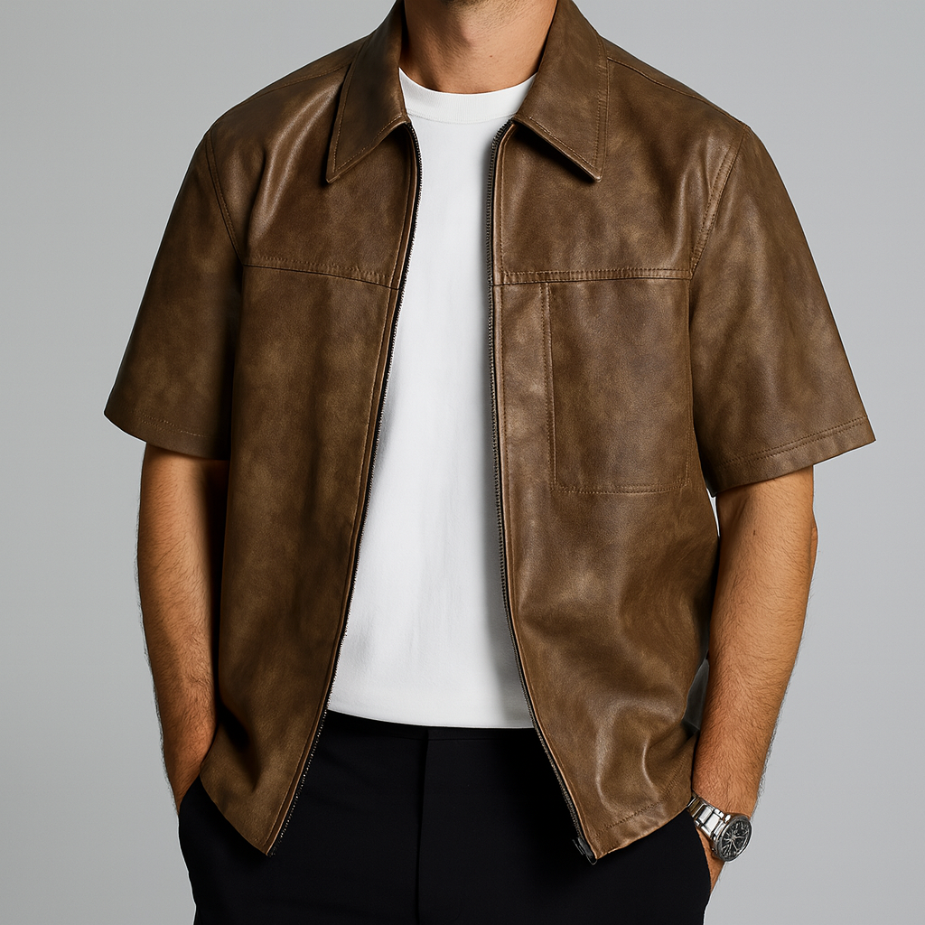 Men's Leather Overshirt-MODAUTLET