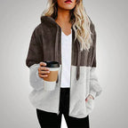 Cozy Plush Patchwork Hoodie For Women Winter Warmth Brown