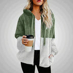 Cozy Plush Patchwork Hoodie For Women Winter Warmth Green