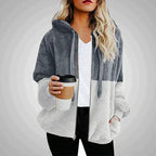 Cozy Plush Patchwork Hoodie For Women Winter Warmth Grey