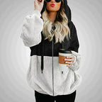 Cozy Plush Patchwork Hoodie For Women Winter Warmth