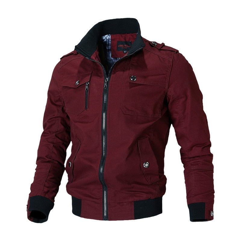 Multi-Pocket Bomber Jacket Red
