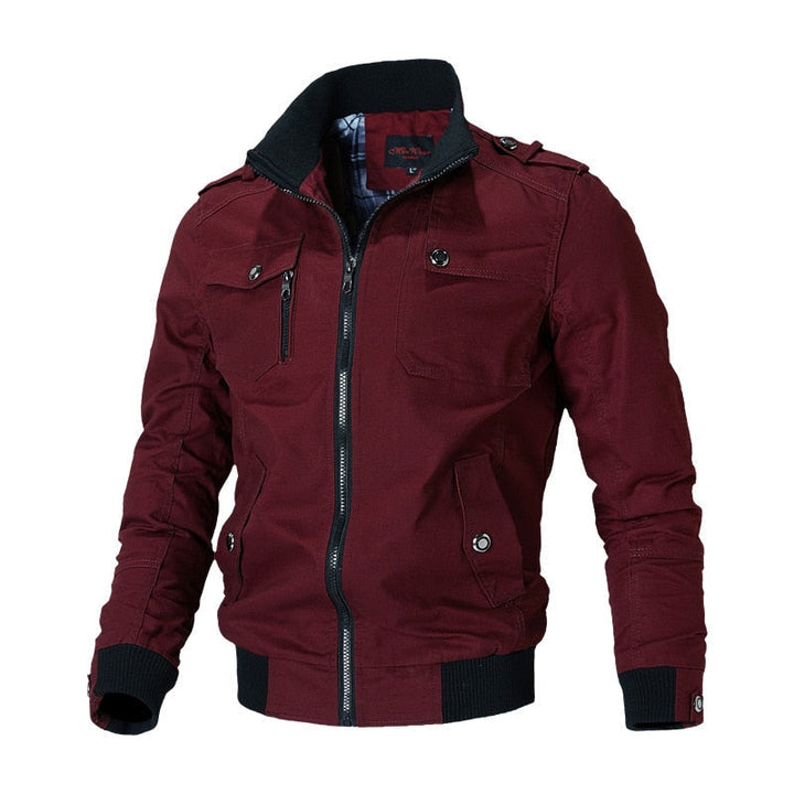 Multi-Pocket Bomber Jacket Red