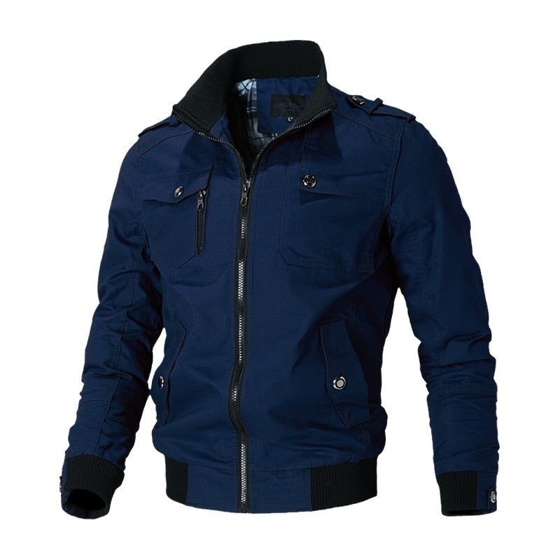 Multi-Pocket Bomber Jacket Blue