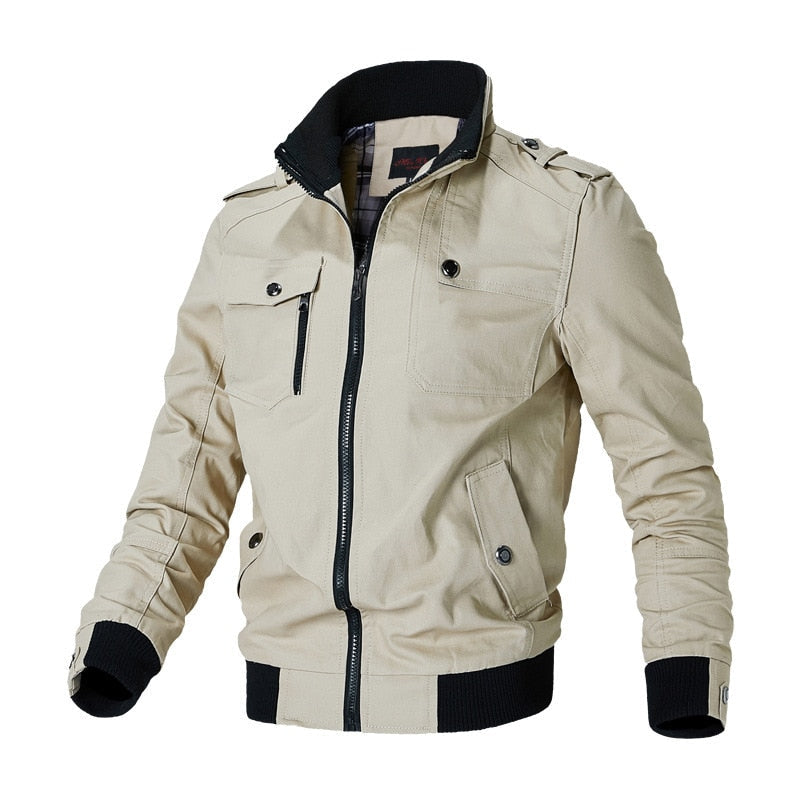 Multi-Pocket Bomber Jacket Beige