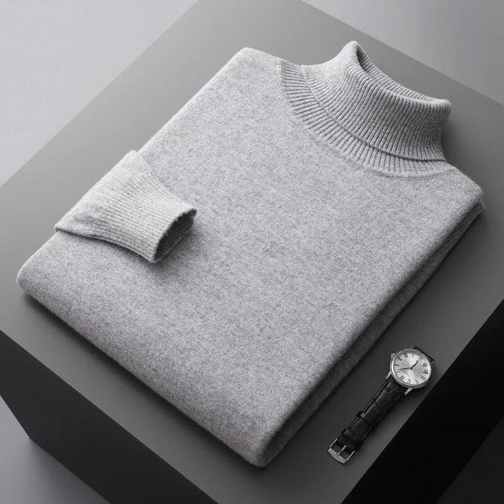 Men's Long Sleeve Relaxed Fit Turtleneck Sweater Gray
