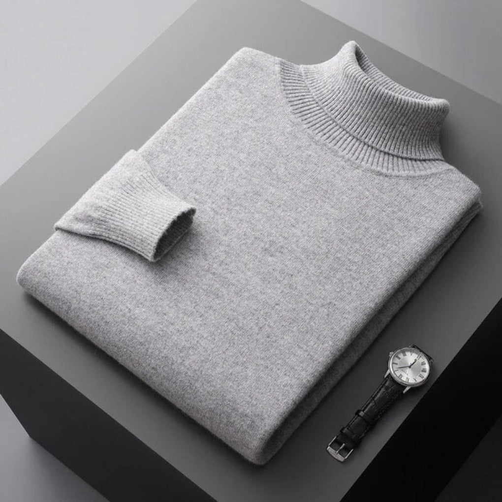Men's Long Sleeve Relaxed Fit Turtleneck Sweater Gray