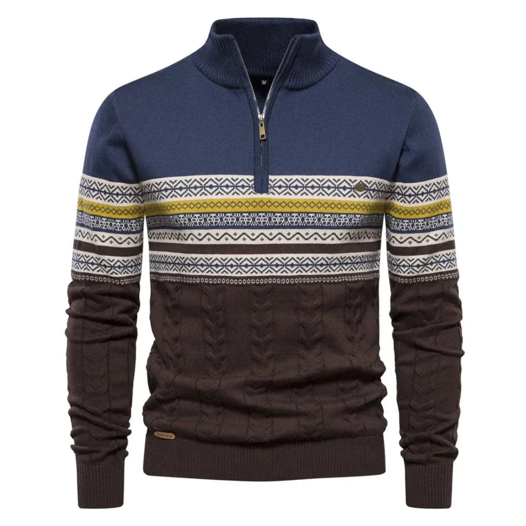 Striped Quarter-Zip Sweater for Men Blue