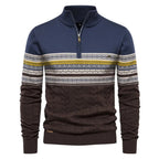Striped Quarter-Zip Sweater for Men Blue