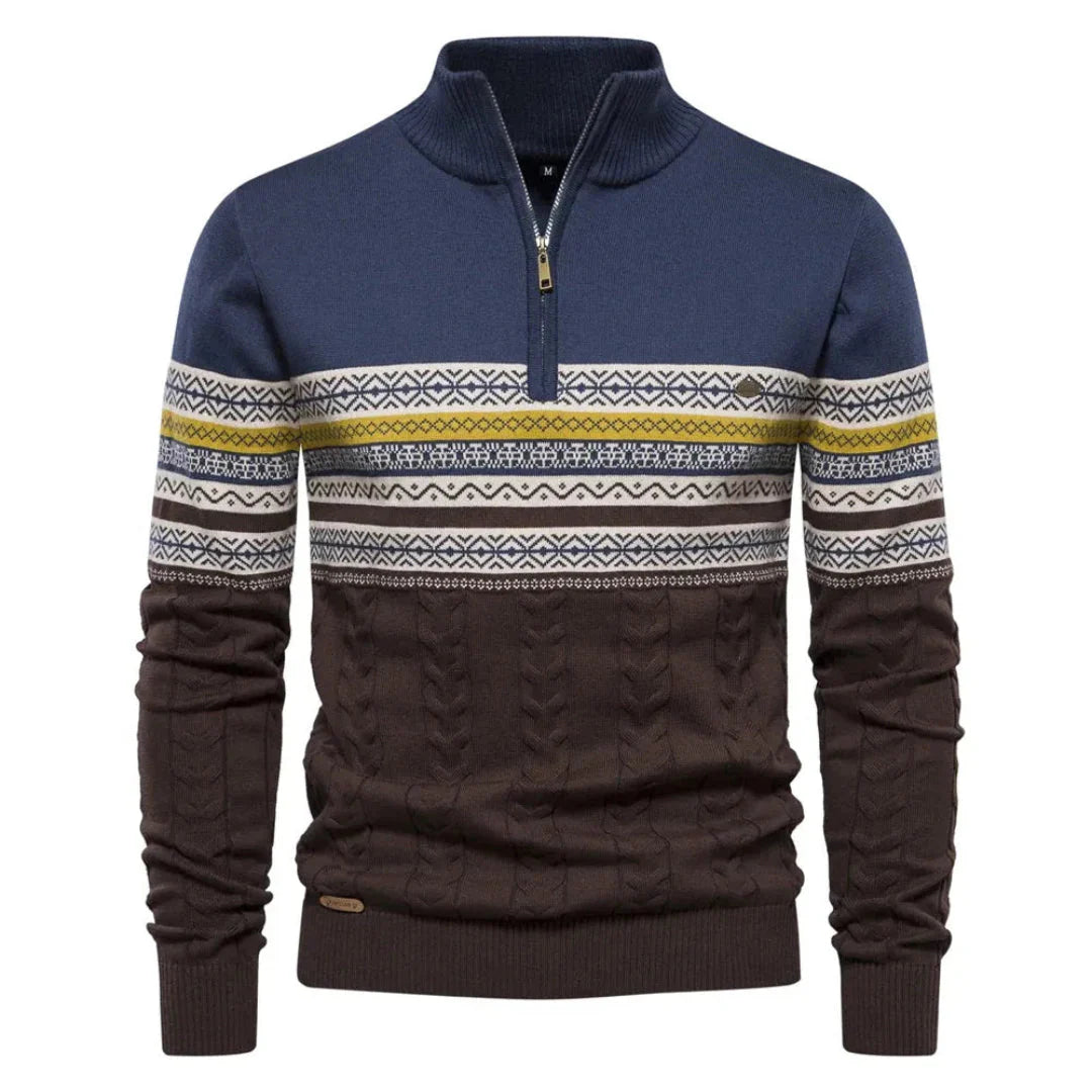 Striped Quarter-Zip Sweater for Men Blue