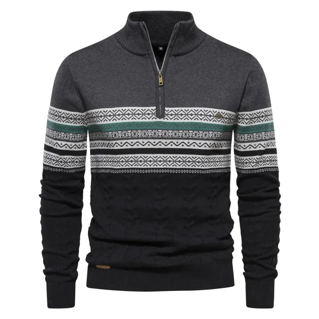 Striped Quarter-Zip Sweater for Men Dark Gray
