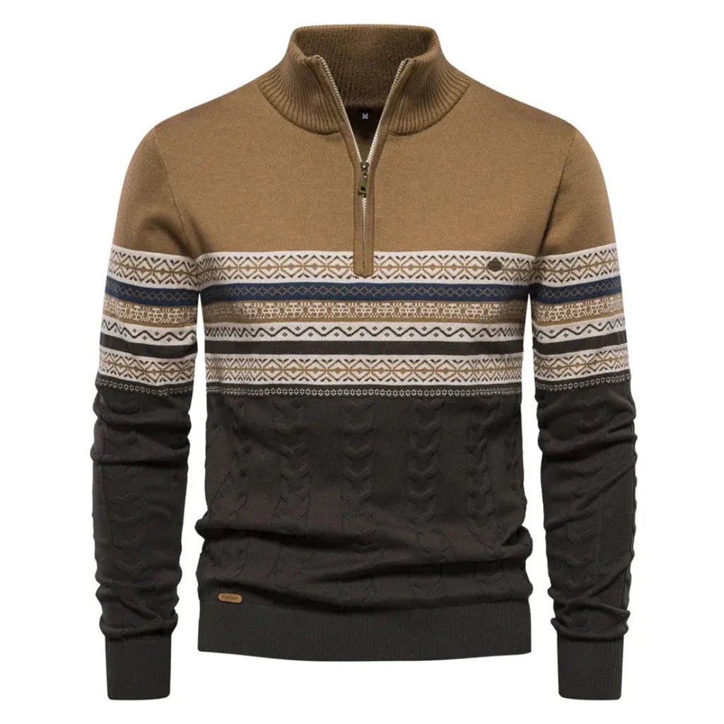 Striped Quarter-Zip Sweater for Men Khaki