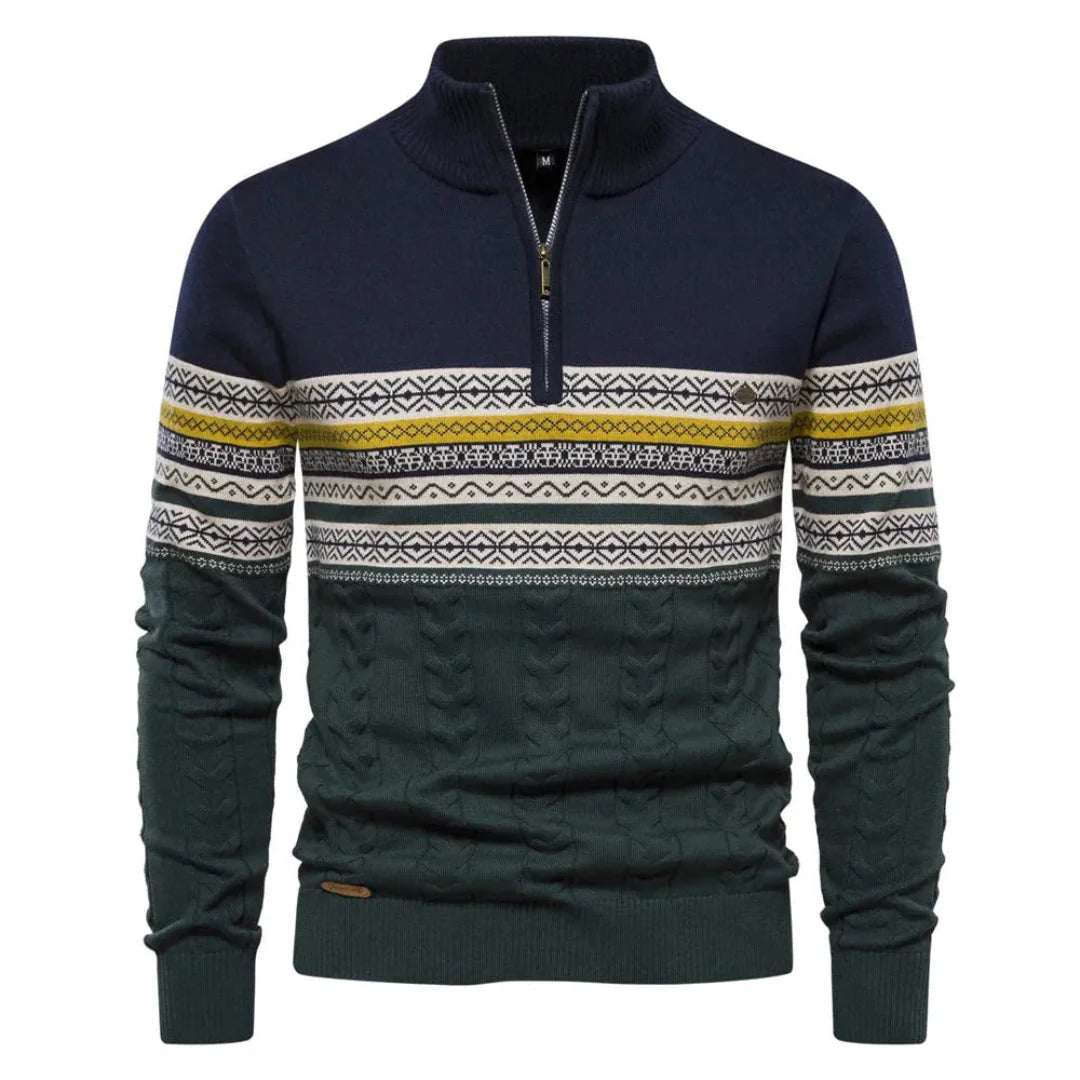 Striped Quarter-Zip Sweater for Men Navy Blue