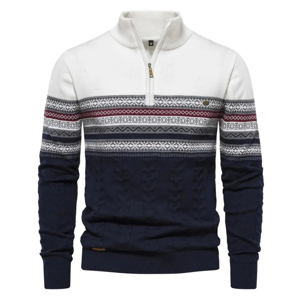 Striped Quarter-Zip Sweater for Men White