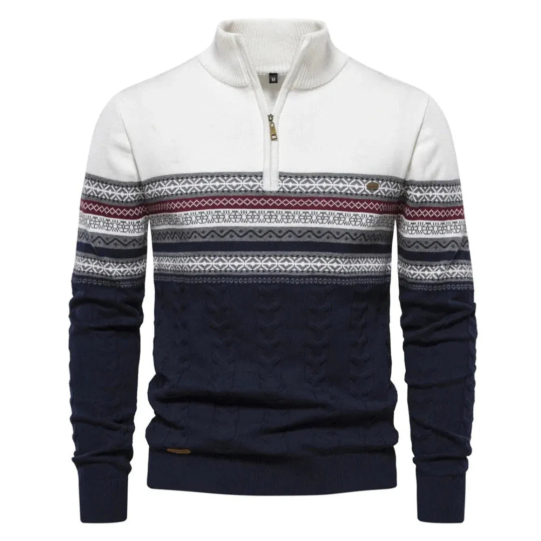 Striped Quarter-Zip Sweater for Men White