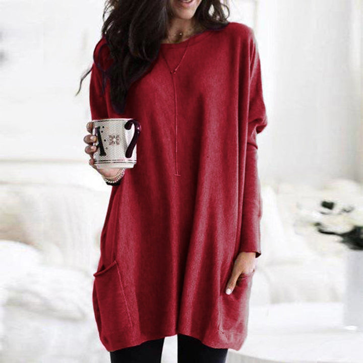 Womens Relaxed Oversize Pocket Top Red