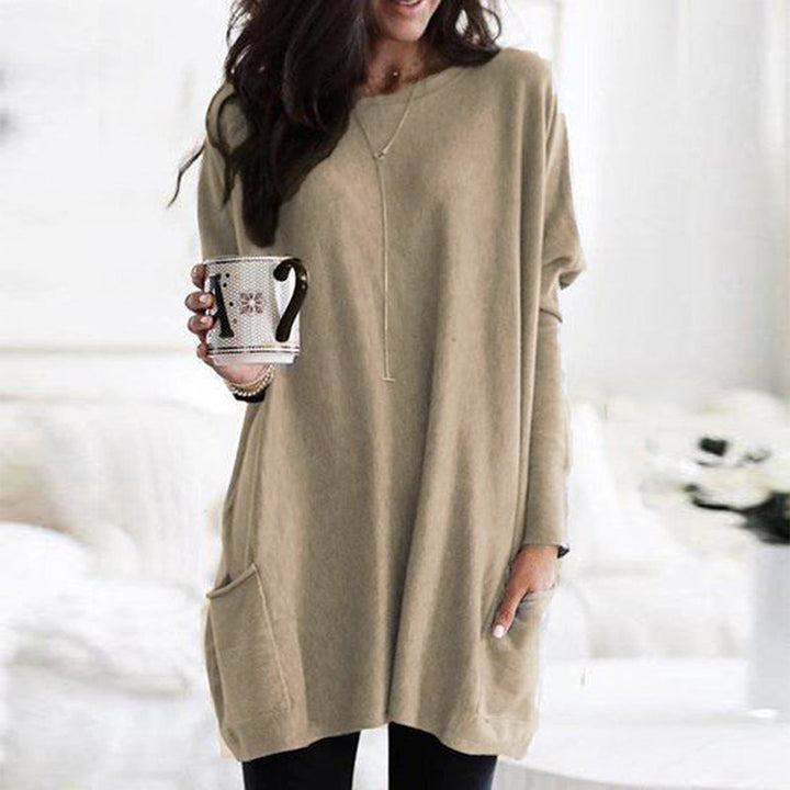 Womens Relaxed Oversize Pocket Top Beige
