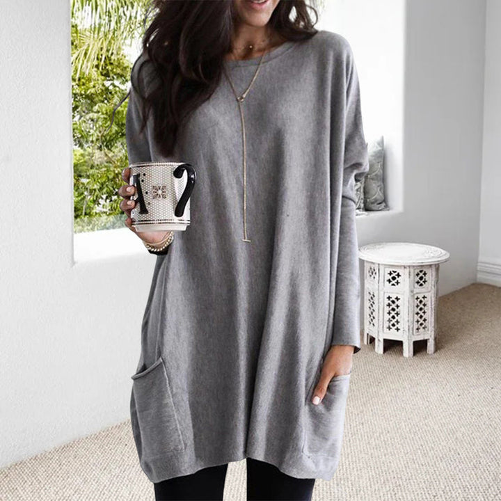 Womens Relaxed Oversize Pocket Top Gray