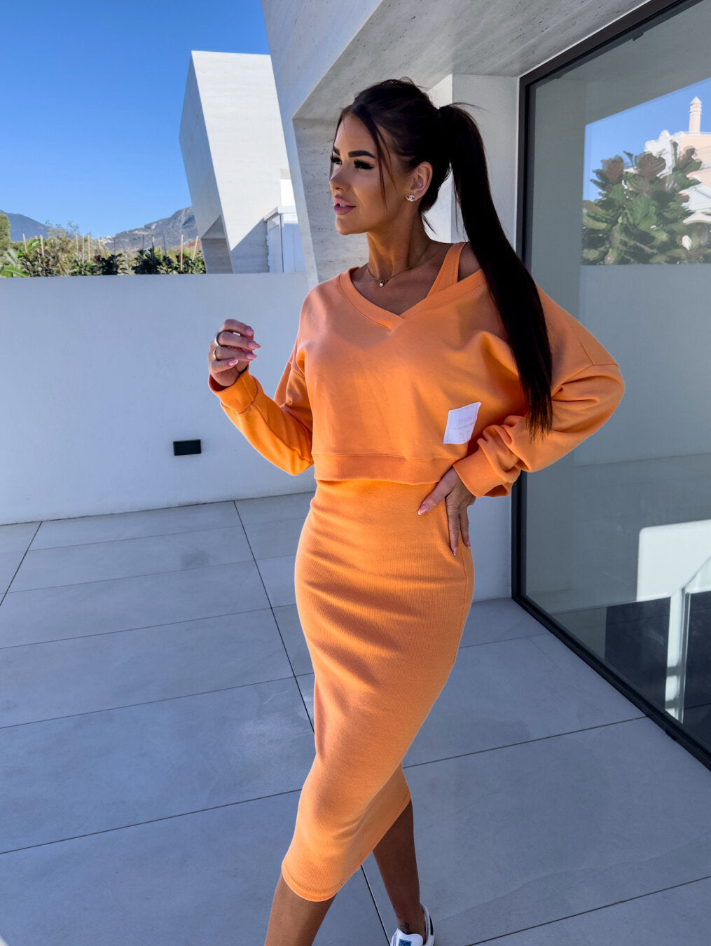 Margot | Casual Sweatshirt And Dress Set Orange