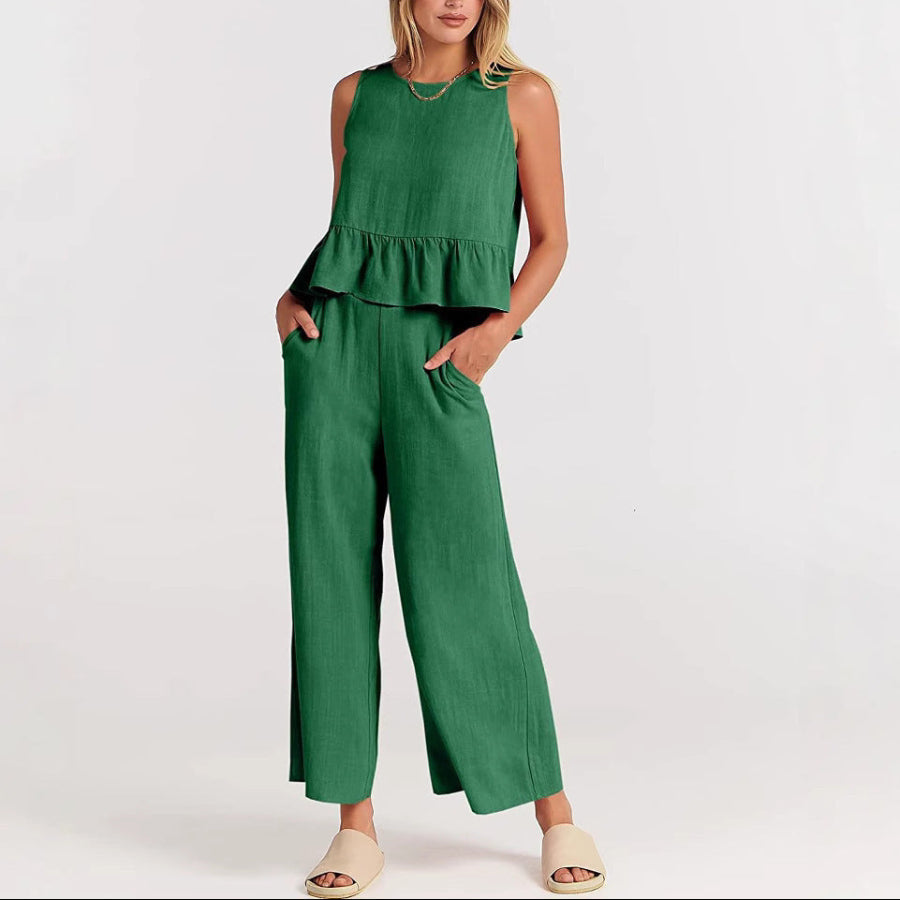 Natalie | Women's Sleeveless Ruffle Top Ensemble-MODAUTLET