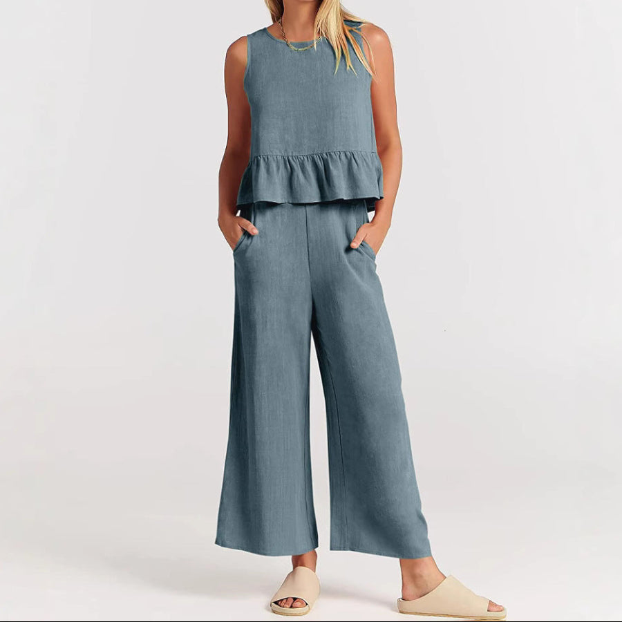 Natalie | Women's Sleeveless Ruffle Top Ensemble-MODAUTLET
