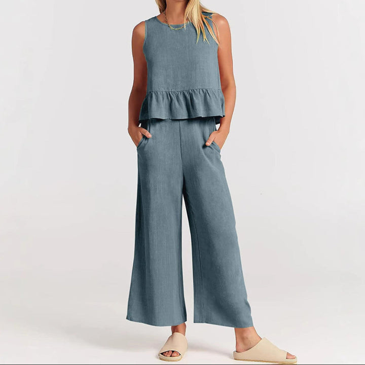 Natalie | Women's Sleeveless Ruffle Top Ensemble-MODAUTLET