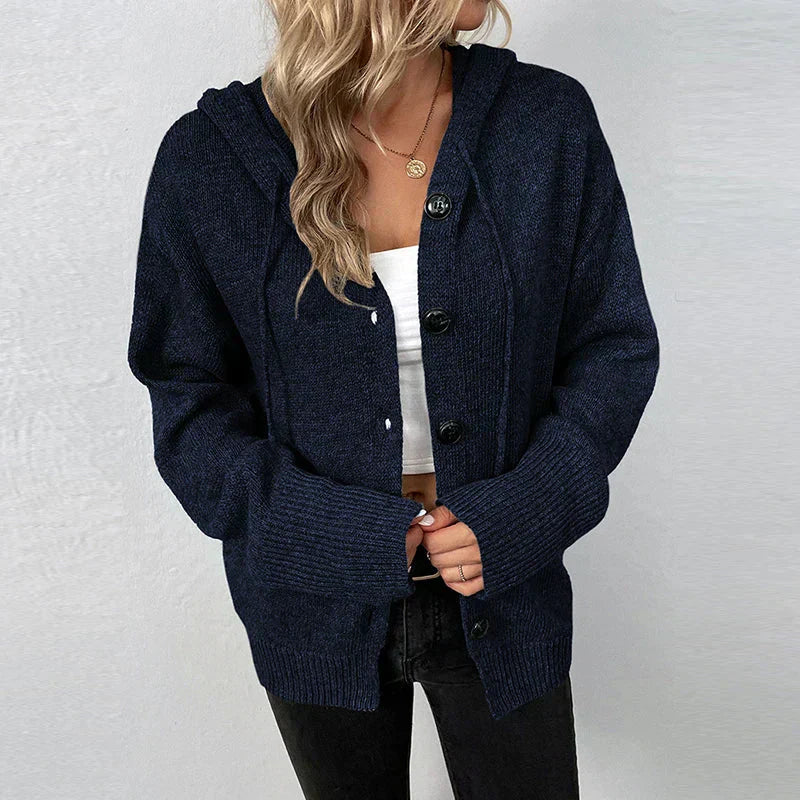 Lightweight Knit Hooded Cardigan for Women - Cozy & Warm Everyday Wear Navy blue