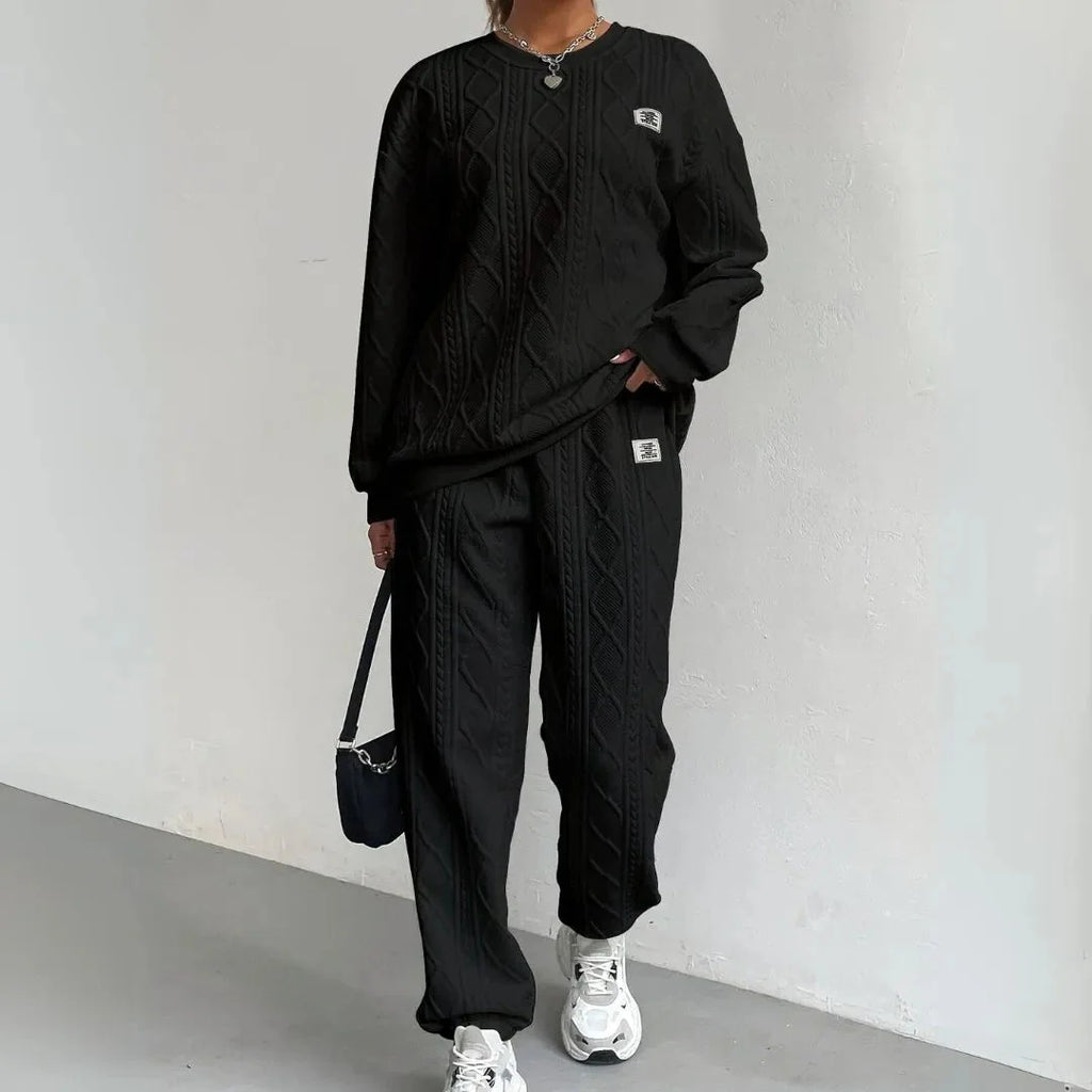 Textured Cable Knit Lounge Set Black