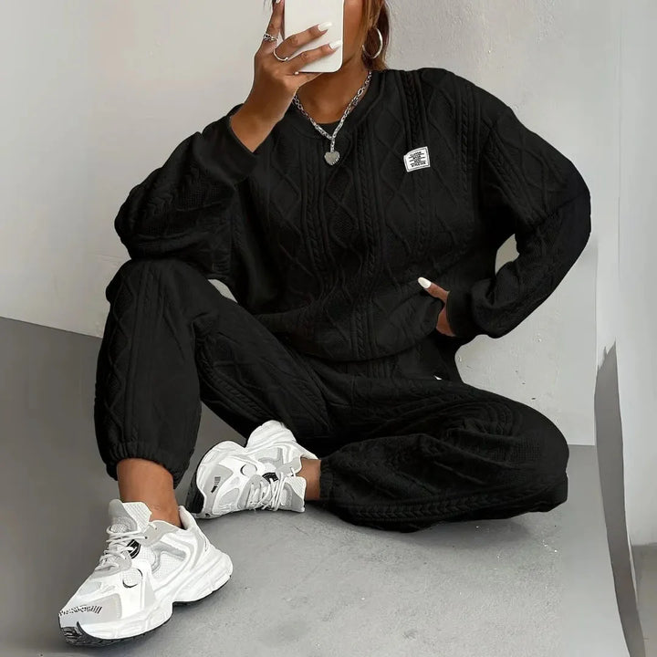 Textured Cable Knit Lounge Set-MODAUTLET