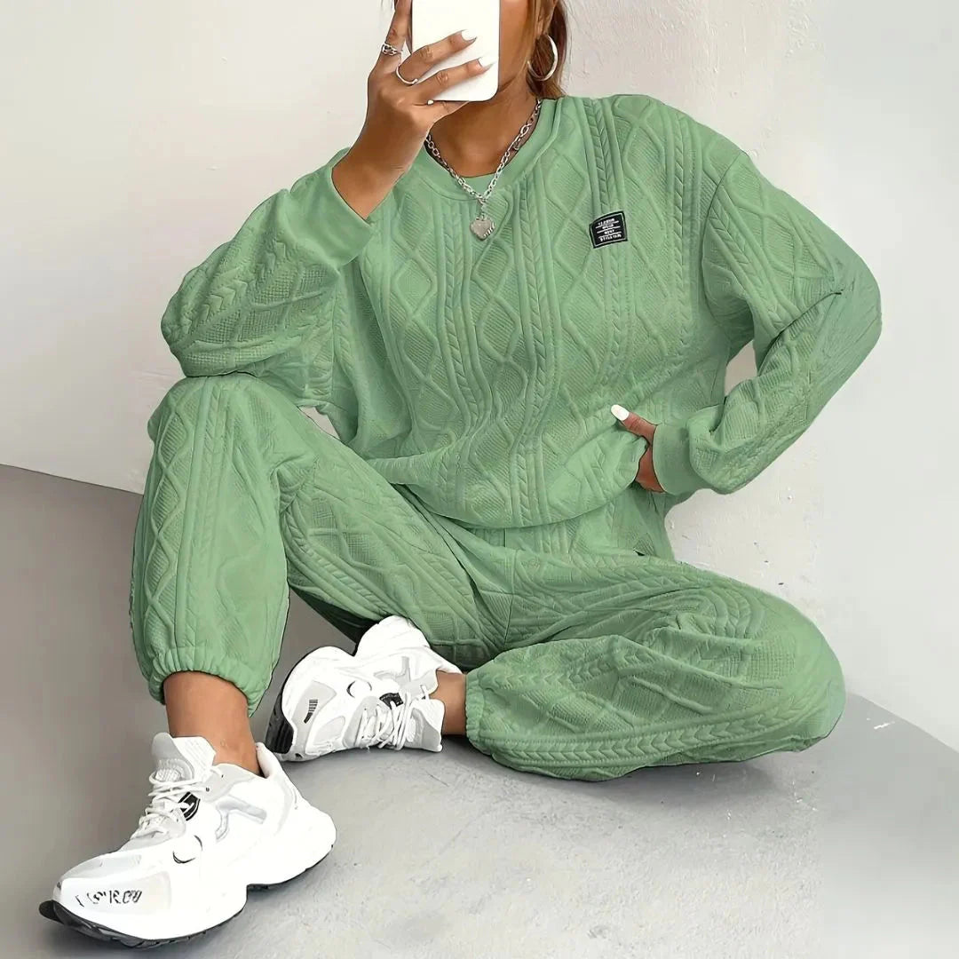 Textured Cable Knit Lounge Set-MODAUTLET