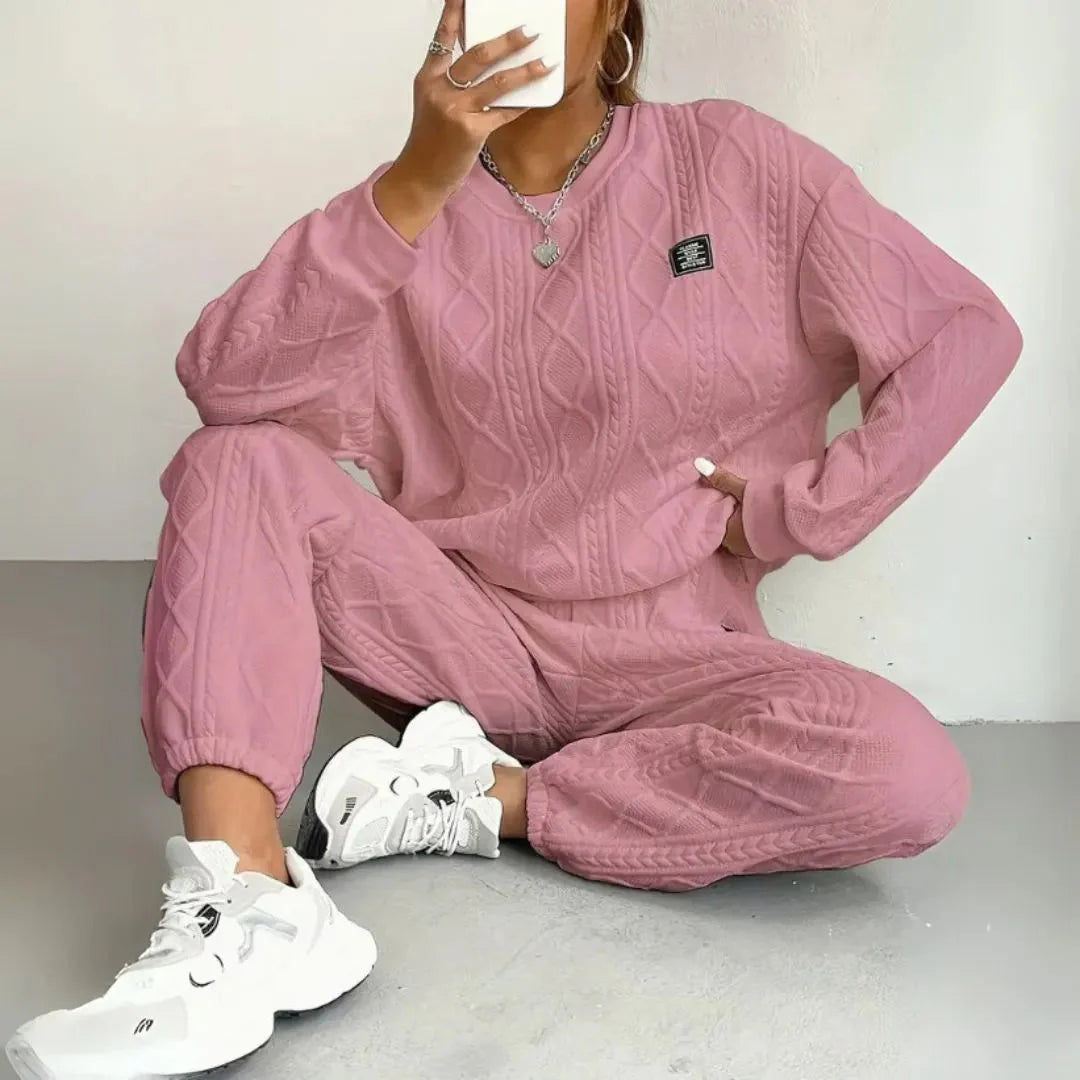 Textured Cable Knit Lounge Set-MODAUTLET