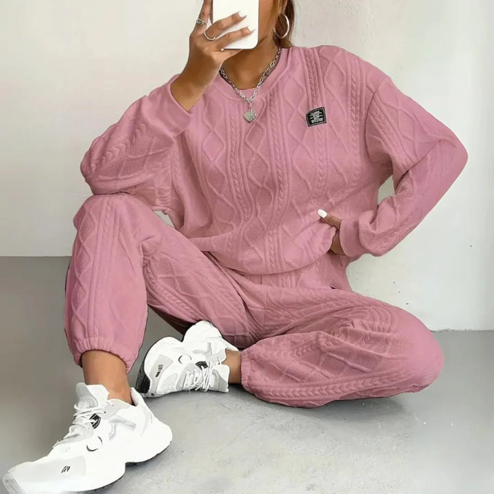 Textured Cable Knit Lounge Set-MODAUTLET