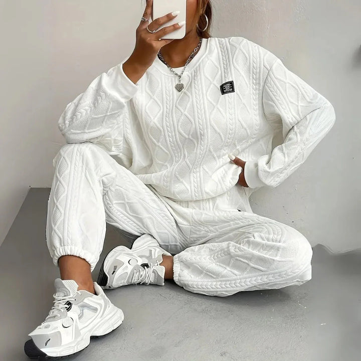 Textured Cable Knit Lounge Set-MODAUTLET