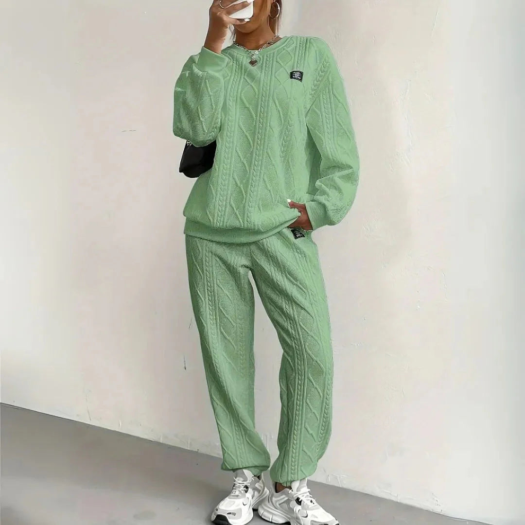 Textured Cable Knit Lounge Set-MODAUTLET