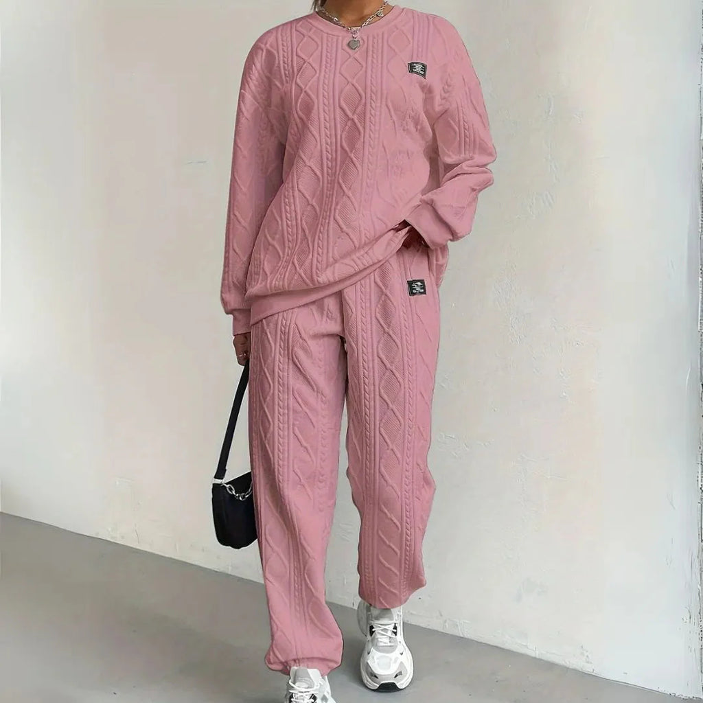 Textured Cable Knit Lounge Set Pink